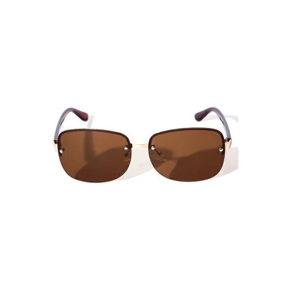 90s‎ Babe Round Frame Rhinestone Detail Rimless Frame Sunglasses Brown main image 6